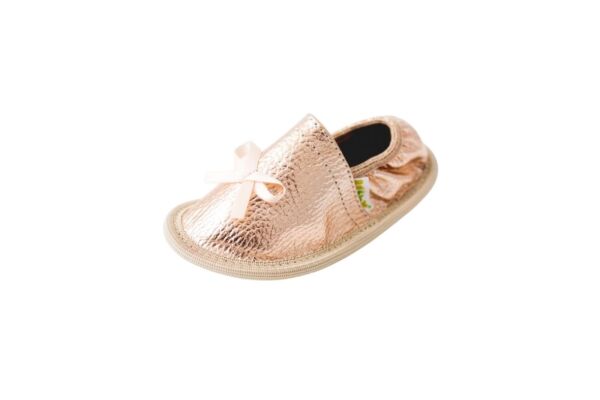 Rolly leather daycare kindergarten slippers toddler rose gold for girls