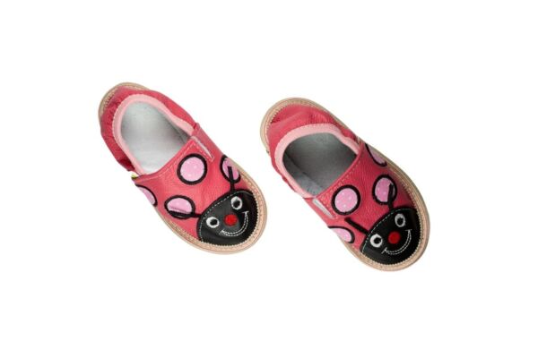 Rolly leather kindergarten daycare slippers toddler ladybug pink for toddlers (1)